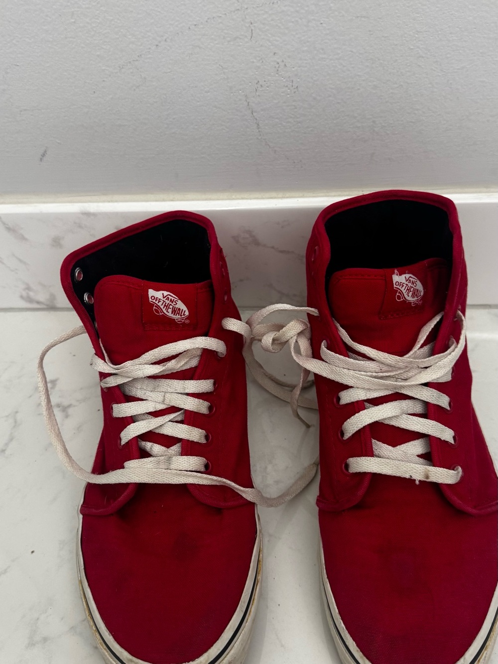 Vans Men’s Red High-Top Canvas Sneakers with White Laces